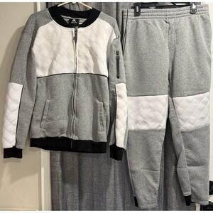 RED APE Mens Medium Gray/Black/White Sweatsuit Pants/Full Zip Fleece Pockets EUC